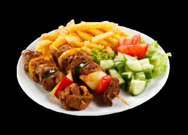 Brochettes frites et salade Furah-food (Bukavu)