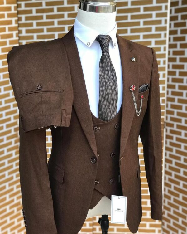 costume trois pièces pour homme de couleur marron  -  KB FASHION