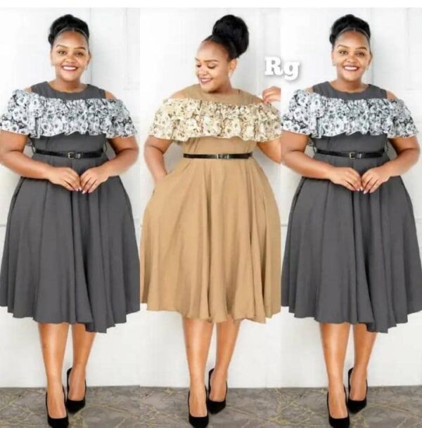 Robe midi élégante à épaules dénudées avec volants floraux et ceinture - Mango's_store (Bukavu)