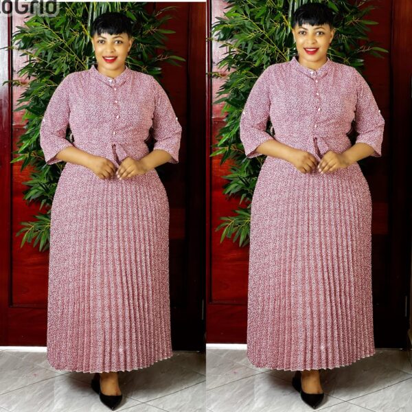 Robe longue plissée à manches trois-quarts - Mango's_store (Bukavu)